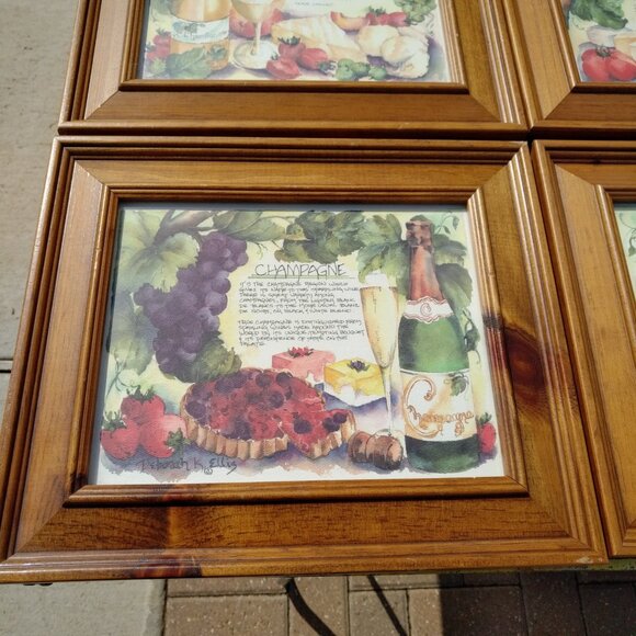 SET OF FIVE WATERCOLOR WINE PRINTS IN STEPPED PINE WOOD FRAMES WITH GLASS - Picture 12 of 16